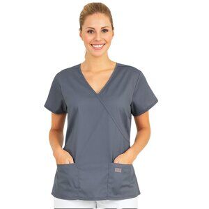 NEW ScrubZone by Landau 70224 Grey Scrub Top | Crossover V-Neck Pockets | XLarge